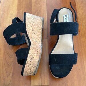 Steve Madden Black Wedge Sandals with Cork Sole